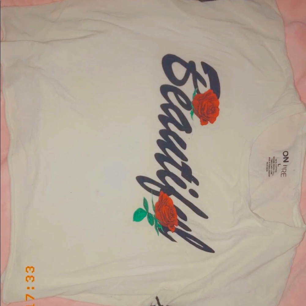 White crop top with the words beautiful.
